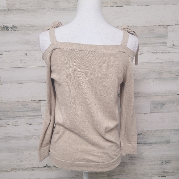 J.Crew Beige Cold Tie Shoulder Knit Sweater Top - Picture 5 of 7